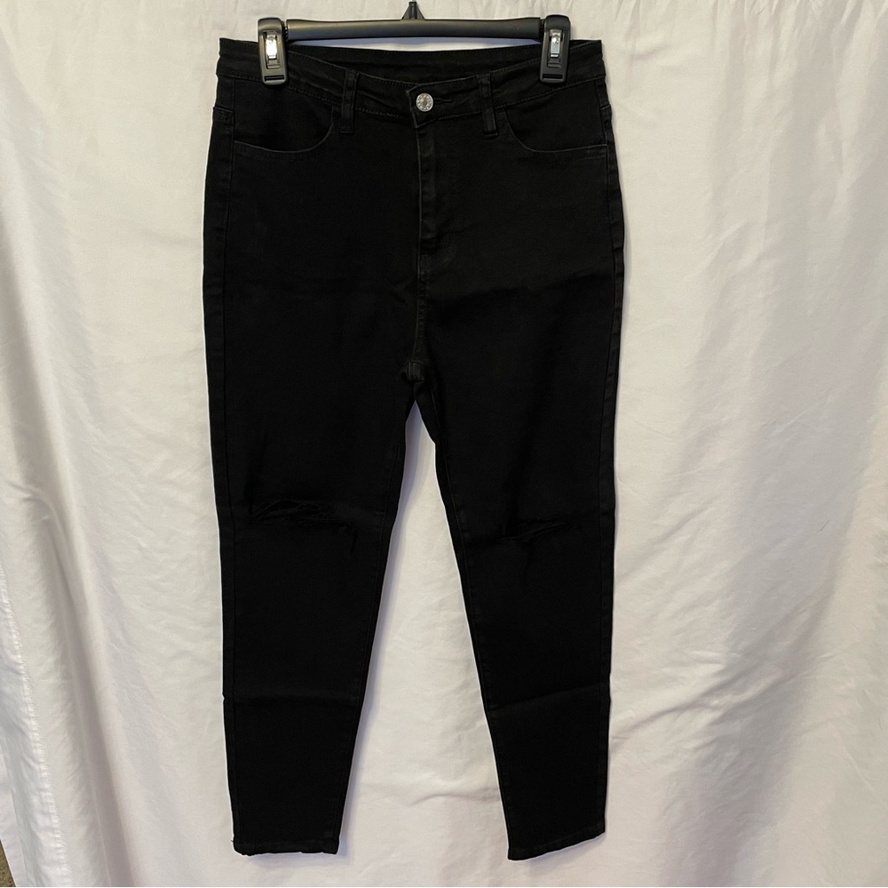 SHEIN Black Distressed Skinny Jeans NWOT Size Large Everyday‎ Jeans Dark Denim